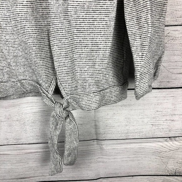 grey & gray | Striped Cropped Sweater Tie Knot Hem S - Picture 4 of 5